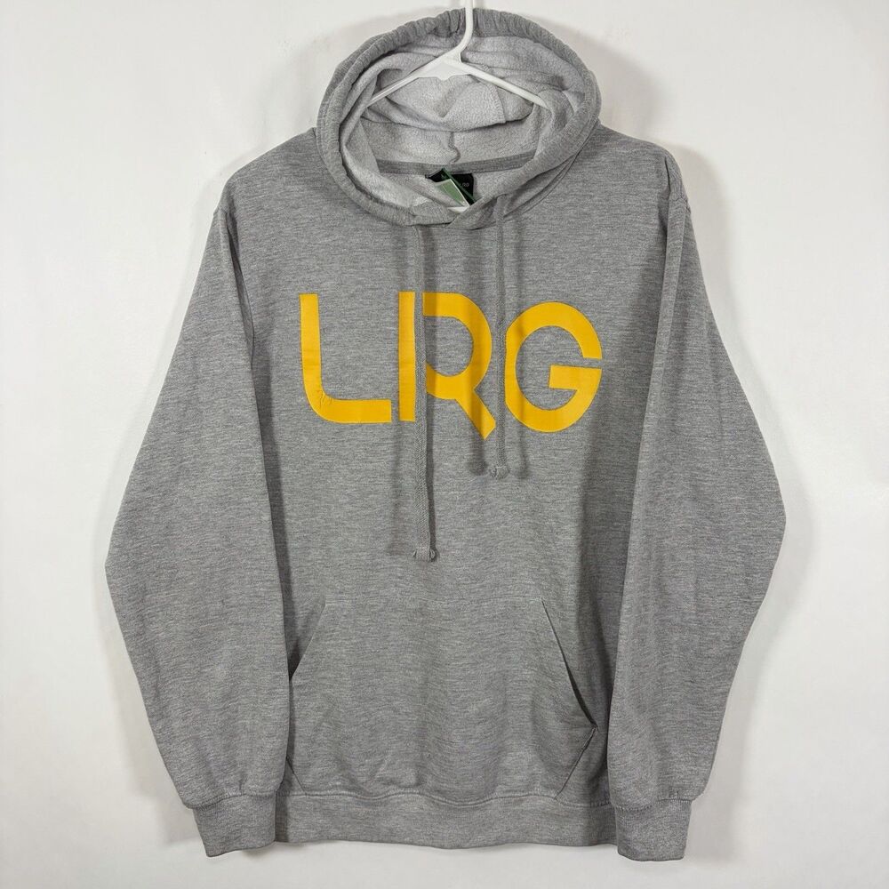 Lifted Research Group LRG Hoodie Mens Medium Gray Yellow Graphic Fleece Y2K VTG